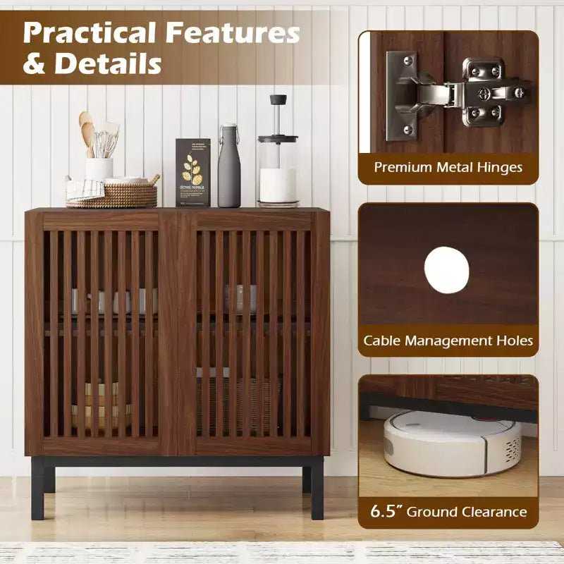 Meuble Buffet Costway avec Rangement, Desserte de Bar à Café 32" en Bois avec 2 Portes Noyer + Noir