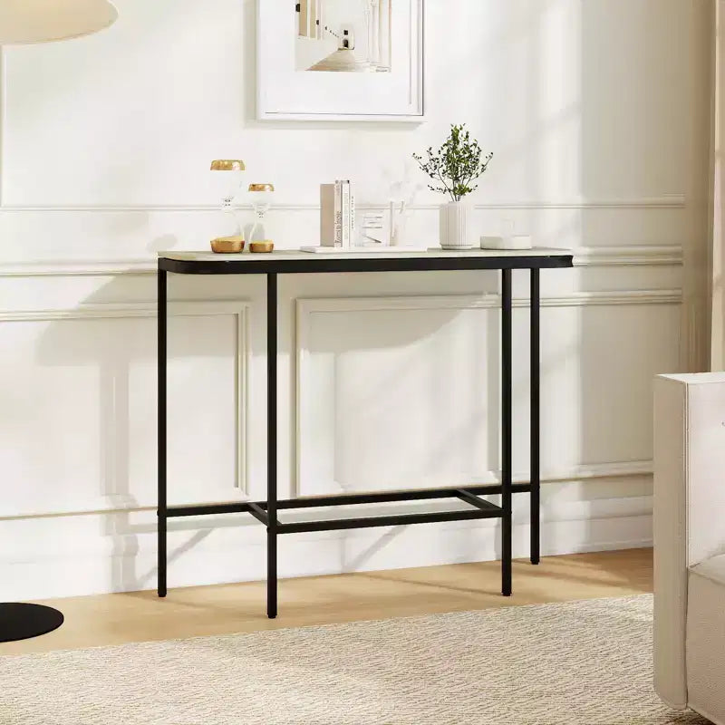 Table d'entrée Costway avec plateau en faux marbre et cadre en métal, table de canapé pour couloir blanc et or/gris et noir