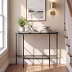 Table d'entrée Costway avec plateau en faux marbre et cadre en métal, table de canapé pour couloir blanc et or/gris et noir
