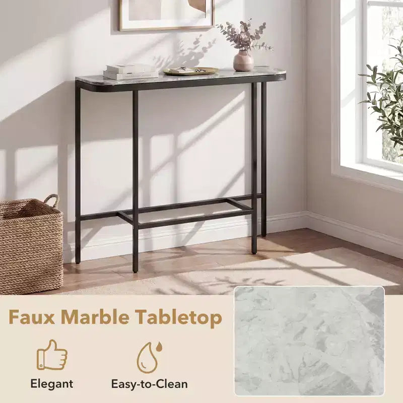 Table d'entrée Costway avec plateau en faux marbre et cadre en métal, table de canapé pour couloir blanc et or/gris et noir