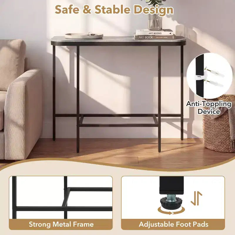 Table d'entrée Costway avec plateau en faux marbre et cadre en métal, table de canapé pour couloir blanc et or/gris et noir