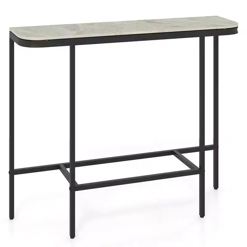 Table d'entrée Costway avec plateau en faux marbre et cadre en métal, table de canapé pour couloir blanc et or/gris et noir