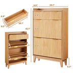 Meuble à Chaussures Étroit Cannelé pour Entrée, Petit Organisateur de Rangement de Chaussures à Double Porte avec Étagères Réglables pour Petits Espaces