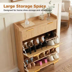 Meuble à Chaussures Étroit Cannelé pour Entrée, Petit Organisateur de Rangement de Chaussures à Double Porte avec Étagères Réglables pour Petits Espaces