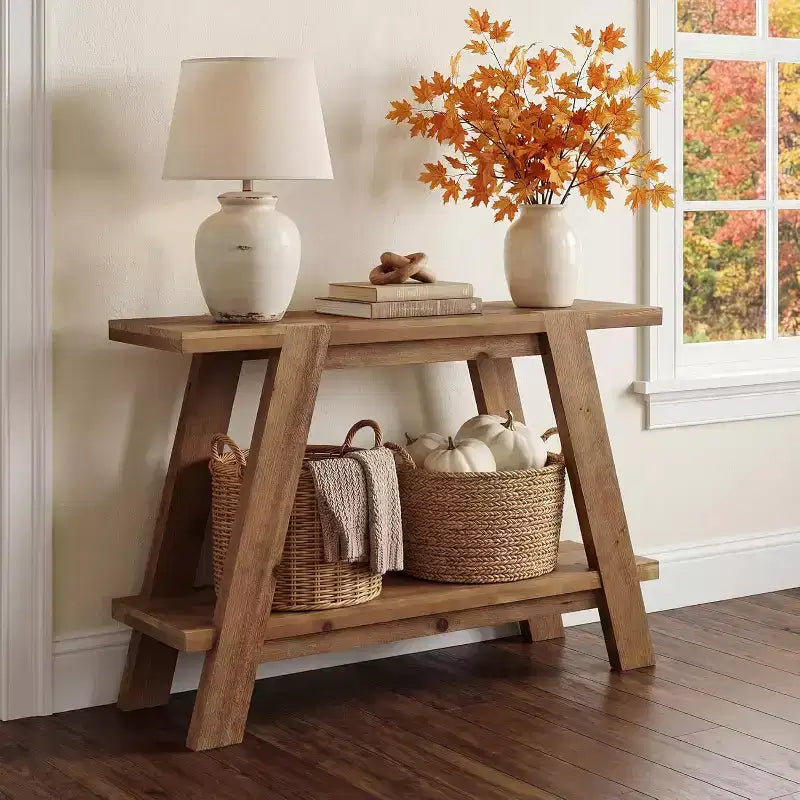 Table d'entrée en bois massif Lantine 43,3 po, table console de style ferme à 2 niveaux avec rangement, table de canapé étroite derrière le canapé pour le couloir, le vestibule