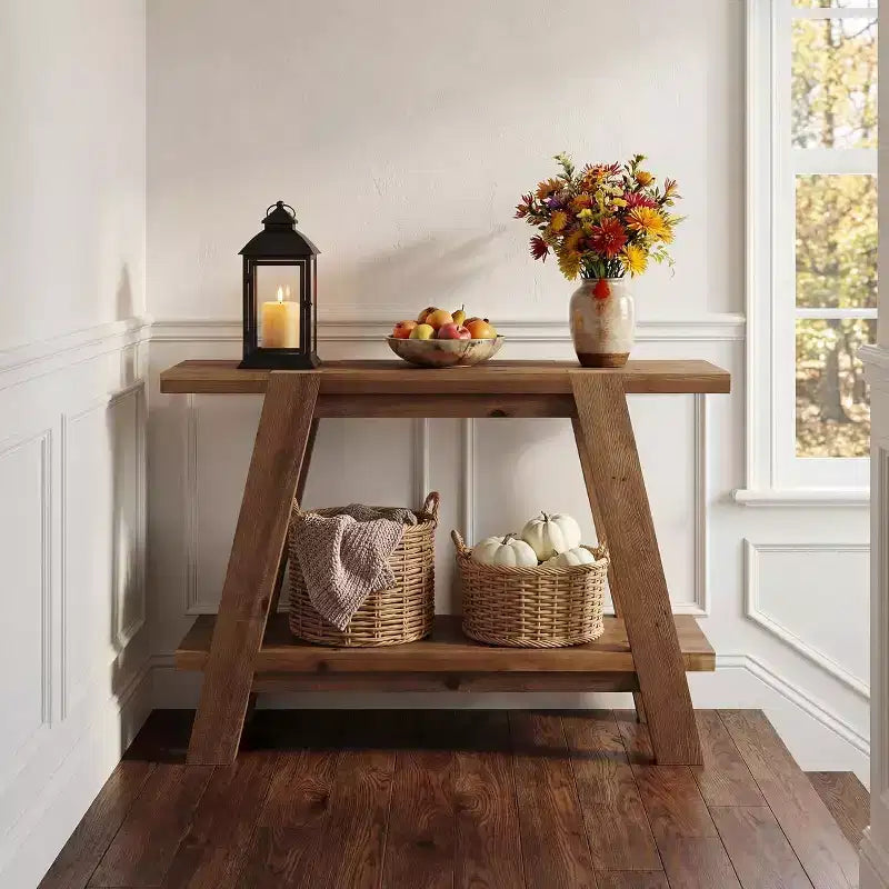 Table d'entrée en bois massif Lantine 43,3 po, table console de style ferme à 2 niveaux avec rangement, table de canapé étroite derrière le canapé pour le couloir, le vestibule