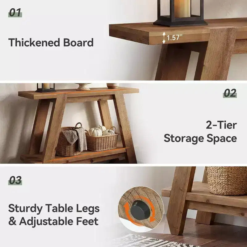 Table d'entrée en bois massif Lantine 43,3 po, table console de style ferme à 2 niveaux avec rangement, table de canapé étroite derrière le canapé pour le couloir, le vestibule