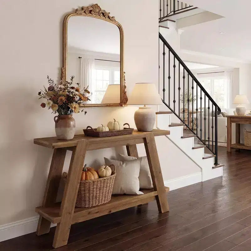 Table d'entrée en bois massif Lantine 43,3 po, table console de style ferme à 2 niveaux avec rangement, table de canapé étroite derrière le canapé pour le couloir, le vestibule