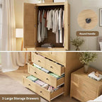 Armoire GustoWave 70 en bois, penderie à 2 portes avec 3 tiroirs et tringle à vêtements, grand placard de rangement pour chambre à coucher