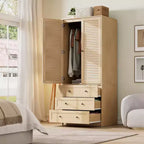 Armoire GustoWave 70 en bois, penderie à 2 portes avec 3 tiroirs et tringle à vêtements, grand placard de rangement pour chambre à coucher