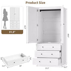 Armoire GustoWave 70 en bois, penderie à 2 portes avec 3 tiroirs et tringle à vêtements, grand placard de rangement pour chambre à coucher