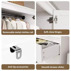 Armoire GustoWave 70 en bois, penderie à 2 portes avec 3 tiroirs et tringle à vêtements, grand placard de rangement pour chambre à coucher