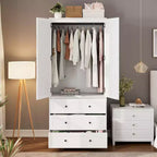 Armoire GustoWave 70 en bois, penderie à 2 portes avec 3 tiroirs et tringle à vêtements, grand placard de rangement pour chambre à coucher
