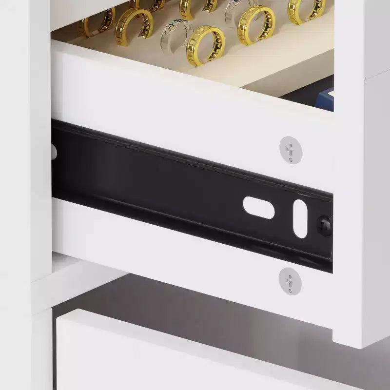 Famapy Armoire à bijoux blanche avec vitrine en verre verrouillable, Organisateur de rangement moderne sur pied pour chambre à coucher, cuisine et salon