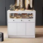 Famapy Armoire à bijoux blanche avec vitrine en verre verrouillable, Organisateur de rangement moderne sur pied pour chambre à coucher, cuisine et salon