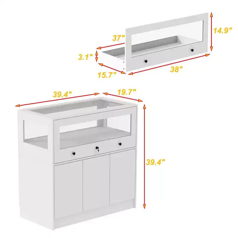 Famapy Armoire à bijoux blanche avec vitrine en verre verrouillable, Organisateur de rangement moderne sur pied pour chambre à coucher, cuisine et salon