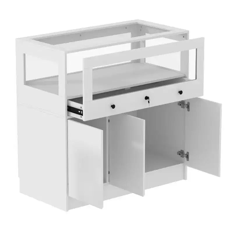 Famapy Armoire à bijoux blanche avec vitrine en verre verrouillable, Organisateur de rangement moderne sur pied pour chambre à coucher, cuisine et salon