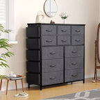 Commode de Rangement en Tissu à 12 Tiroirs pour Chambre à Coucher, Commode avec Poches Latérales et Crochets Pratiques, Cadre en Acier Robuste, Plateau en Bois