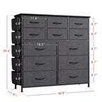 Commode de Rangement en Tissu à 12 Tiroirs pour Chambre à Coucher, Commode avec Poches Latérales et Crochets Pratiques, Cadre en Acier Robuste, Plateau en Bois