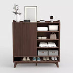 Grand meuble à chaussures cannelé, organisateur de rangement de chaussures en bois autoportant étroit, 2 tiroirs, étagères réglables, pour entrée et couloir