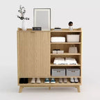 Grand meuble à chaussures cannelé, organisateur de rangement de chaussures en bois autoportant étroit, 2 tiroirs, étagères réglables, pour entrée et couloir