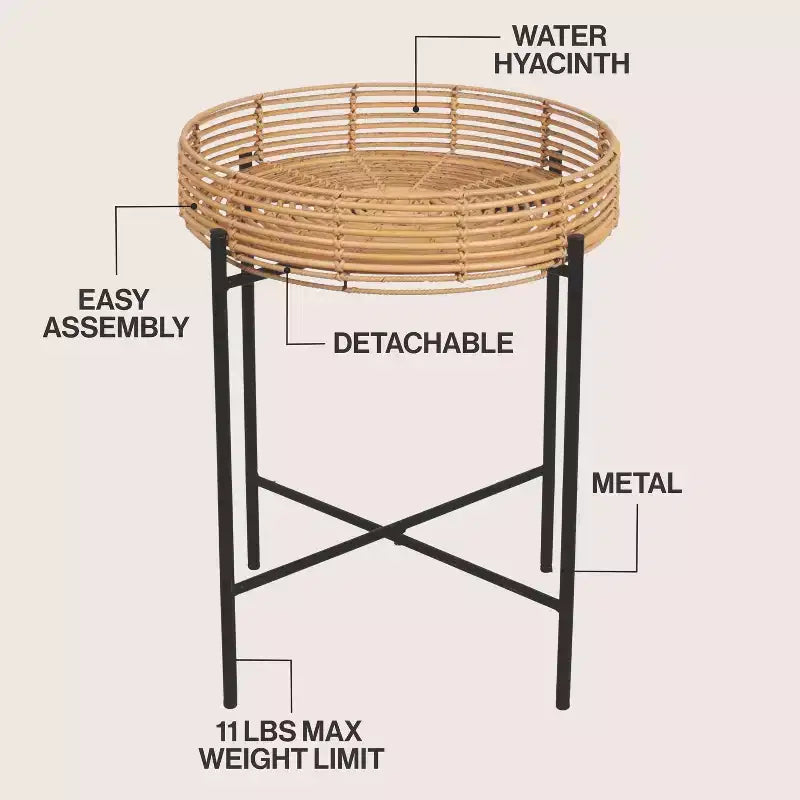 JONATHAN Y Malia 20 Table d'appoint ronde bohème côtière en faux rotin avec base en métal