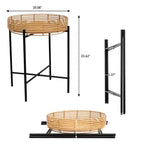 JONATHAN Y Malia 20 Table d'appoint ronde bohème côtière en faux rotin avec base en métal