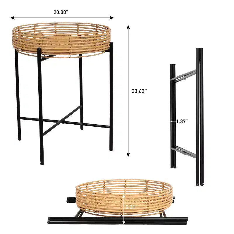 JONATHAN Y Malia 20 Table d'appoint ronde bohème côtière en faux rotin avec base en métal