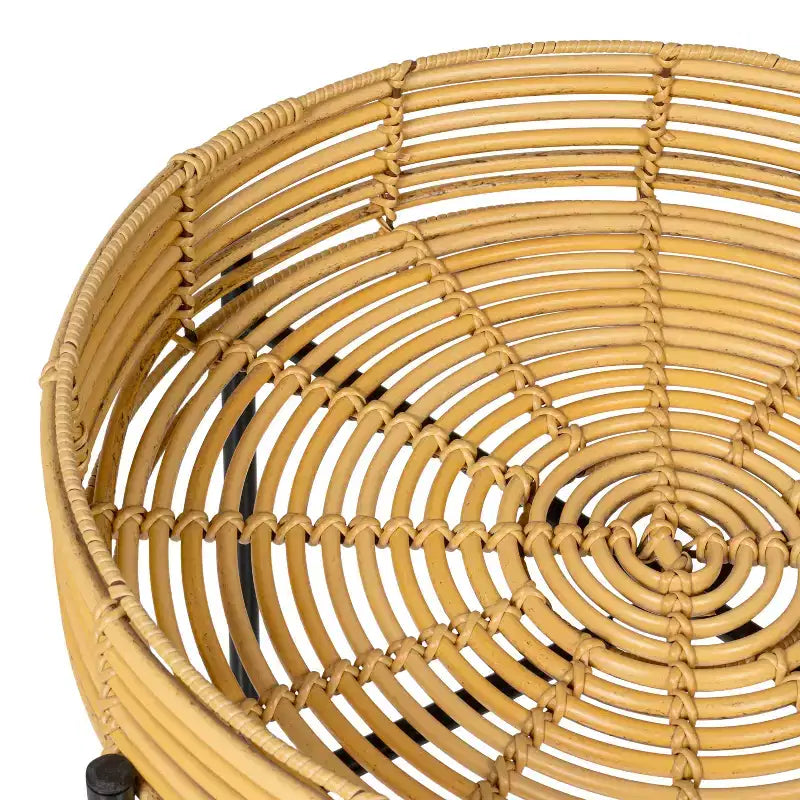 JONATHAN Y Malia 20 Table d'appoint ronde bohème côtière en faux rotin avec base en métal