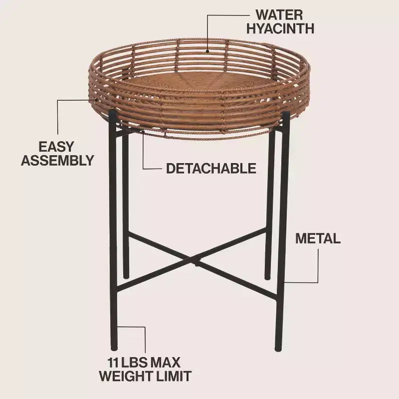 JONATHAN Y Malia 20 Table d'appoint ronde bohème côtière en faux rotin avec base en métal