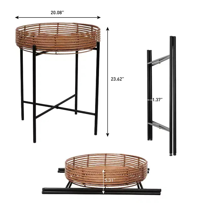 JONATHAN Y Malia 20 Table d'appoint ronde bohème côtière en faux rotin avec base en métal