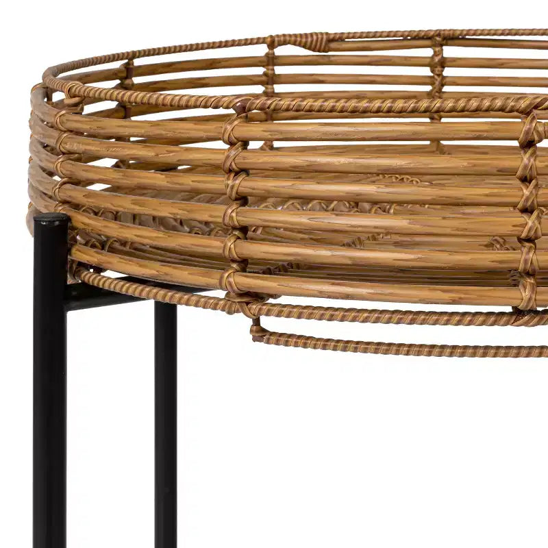 JONATHAN Y Malia 20 Table d'appoint ronde bohème côtière en faux rotin avec base en métal