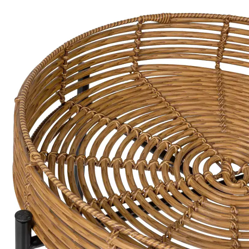 JONATHAN Y Malia 20 Table d'appoint ronde bohème côtière en faux rotin avec base en métal