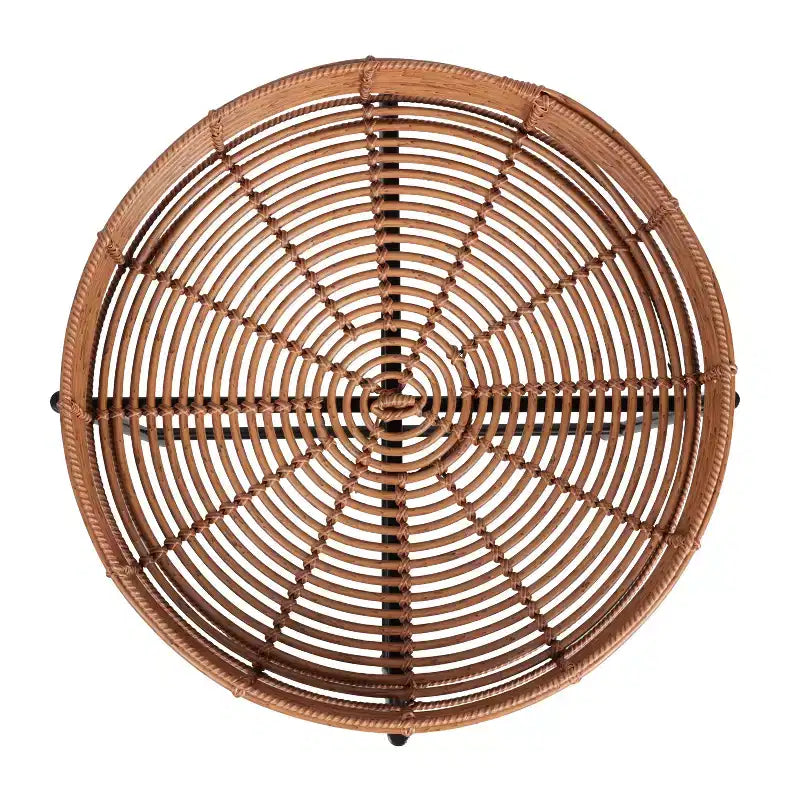 JONATHAN Y Malia 20 Table d'appoint ronde bohème côtière en faux rotin avec base en métal