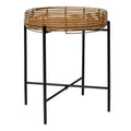 JONATHAN Y Malia 20 Coastal Bohemian Faux Rattan Round Tray End Table with Metal Base