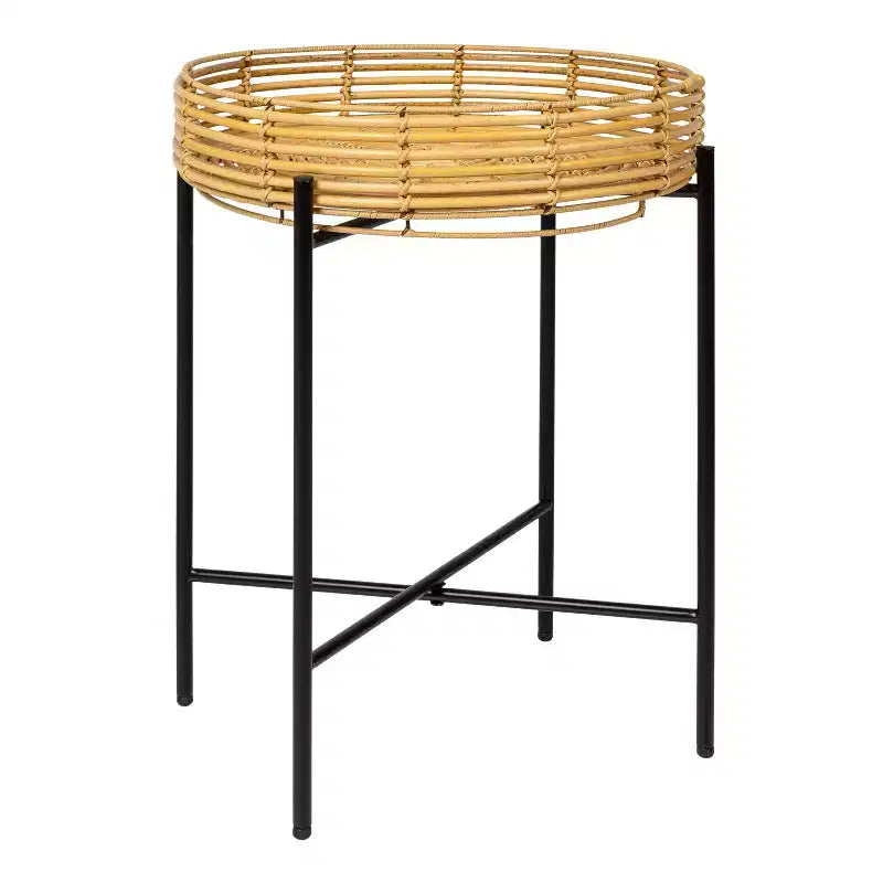 JONATHAN Y Malia 20 Table d'appoint ronde bohème côtière en faux rotin avec base en métal