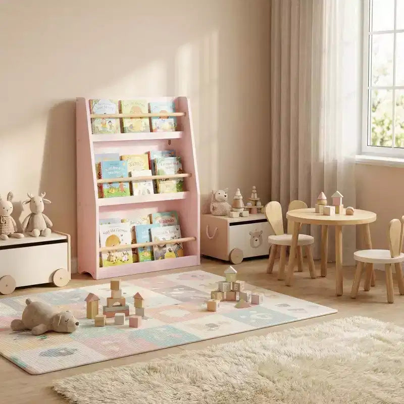 Étagère à livres FurnitureR pour enfants avec présentation frontale, étagère de rangement à 3 niveaux pour tout-petits, bibliothèque organisateur en bois pour chambre à coucher, salle de jeux
