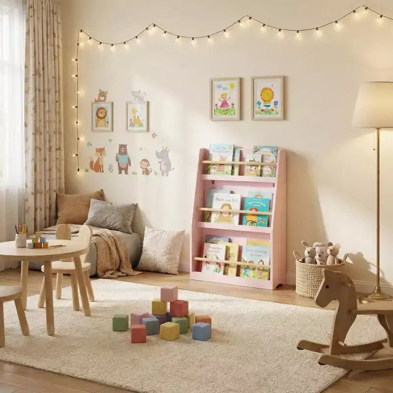 Étagère à livres FurnitureR pour enfants avec présentation frontale, étagère de rangement à 3 niveaux pour tout-petits, bibliothèque organisateur en bois pour chambre à coucher, salle de jeux