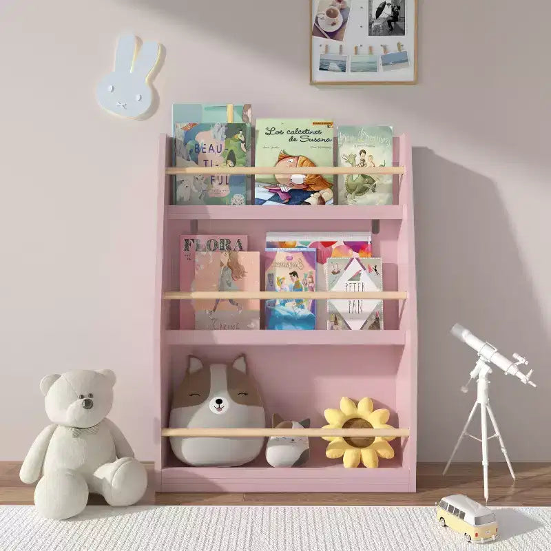 Étagère à livres FurnitureR pour enfants avec présentation frontale, étagère de rangement à 3 niveaux pour tout-petits, bibliothèque organisateur en bois pour chambre à coucher, salle de jeux