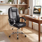 Costway Chaise de bureau en cuir, fauteuil de direction ergonomique avec dossier à bascule, noir