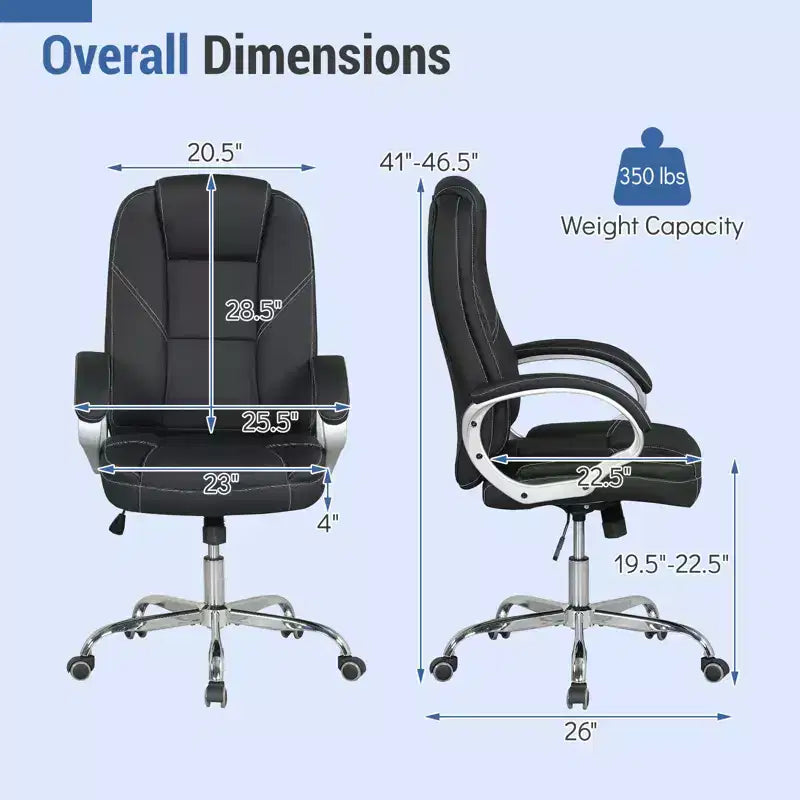 Costway Chaise de bureau en cuir, fauteuil de direction ergonomique avec dossier à bascule, noir