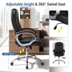 Costway Chaise de bureau en cuir, fauteuil de direction ergonomique avec dossier à bascule, noir