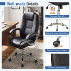 Costway Chaise de bureau en cuir, fauteuil de direction ergonomique avec dossier à bascule, noir