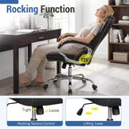 Costway Chaise de bureau en cuir, fauteuil de direction ergonomique avec dossier à bascule, noir
