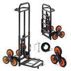 VEVOR Stair Climbing Cart, 220 lbs Stair-Climbing Capacity, Heavy-Duty Folding Trolley Cart with Telescoping Handle, Black+Orange