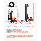 Chariot de transport VEVOR, capacité de 100 kg, diable pliable robuste avec poignée télescopique, noir et orange