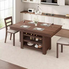 36 Wooden Counter Height Dining Table with Wine Rack, 3 Storage Shelves & 2 Drawers, Thick Frame Tall Kitchen Table