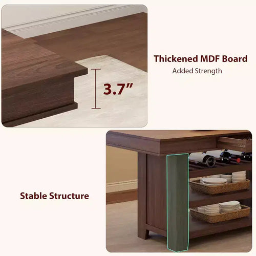 Table de salle à manger haute en bois de 36 po avec casier à vin, 3 étagères de rangement et 2 tiroirs, table de cuisine haute à cadre épais