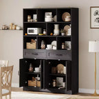 71 H x 47 W Wooden Kids Bookcase - 6-Tier Storage Cabinet with 2 Drawers & 4 Doors - Large Organizer Shelf for Kids' Room, Living Room or Office
