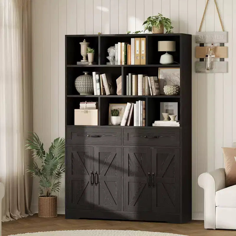 Bibliothèque pour enfants en bois H 71 x L 47 - Meuble de rangement à 6 niveaux avec 2 tiroirs et 4 portes - Grande étagère de rangement pour chambre d'enfant, salon ou bureau